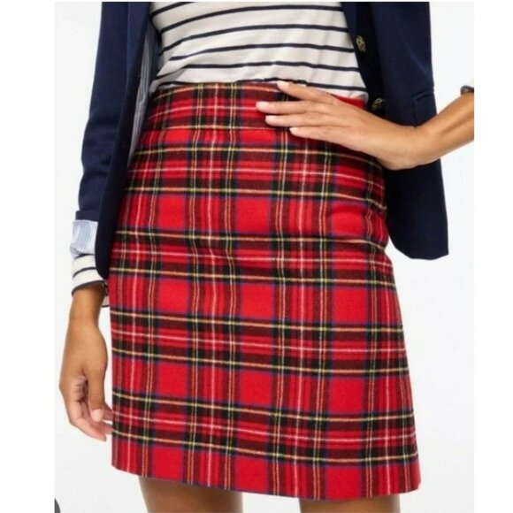 J. Crew Red Wool Tartan Plaid A-Line Mini Skirt Sz L - Picture 5 of 15